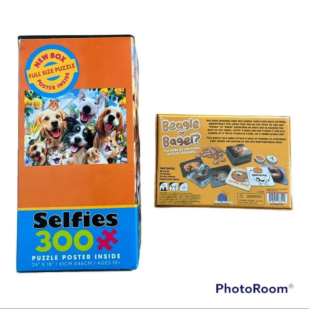 Pet Lover’s Fun!  Pet Selfie 300 piece Puzzle and Beagle or Bagel Game- New